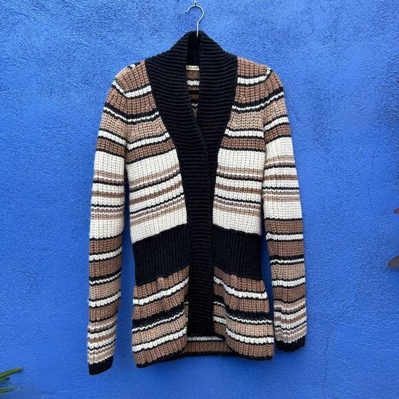 Balenciaga Paris Chunky Knit Lambswool Blend Striped Peplum Cardigan Sweater - Picture 1 of 8